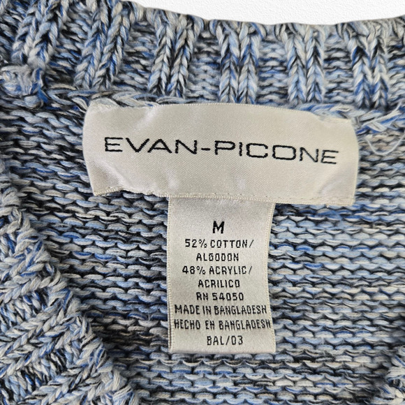 Y2K Vintage Evan-Picone Blue Marled Knit V-Neck Short Sleeve Sweater Size Medium - Picture 3 of 5